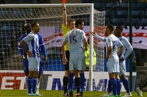 Danny Seaborne was sent off during a remarkable 4-2 defeat at Gillingham